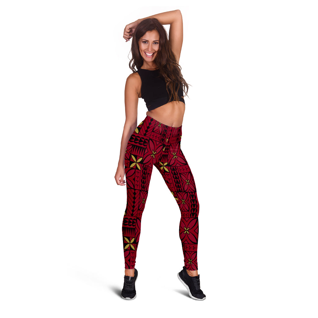 Samoa Legging Siapo Design Tribal Pattern Red