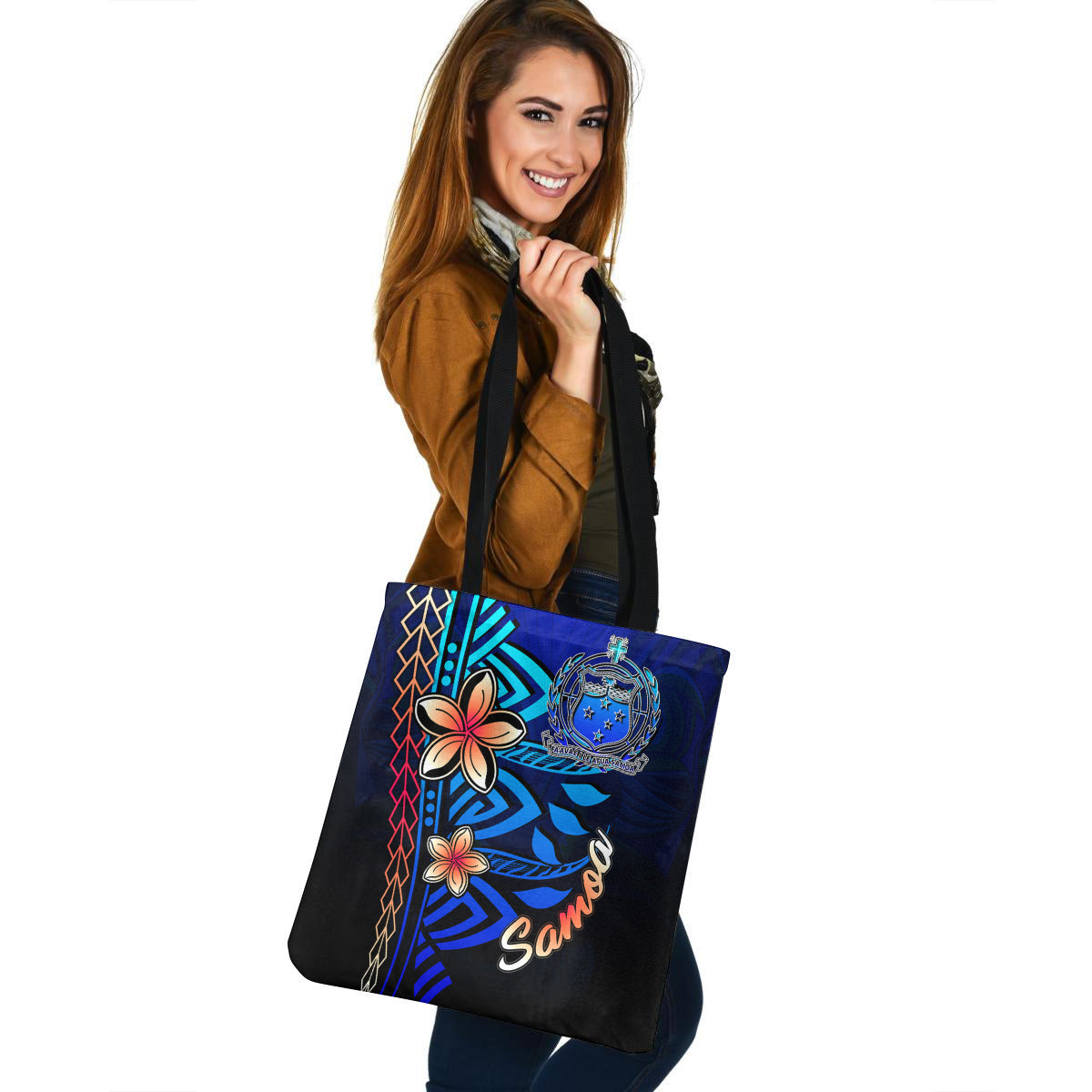 Samoa Custom Personalised Tote Bag Blue Vintage Tribal Mountain