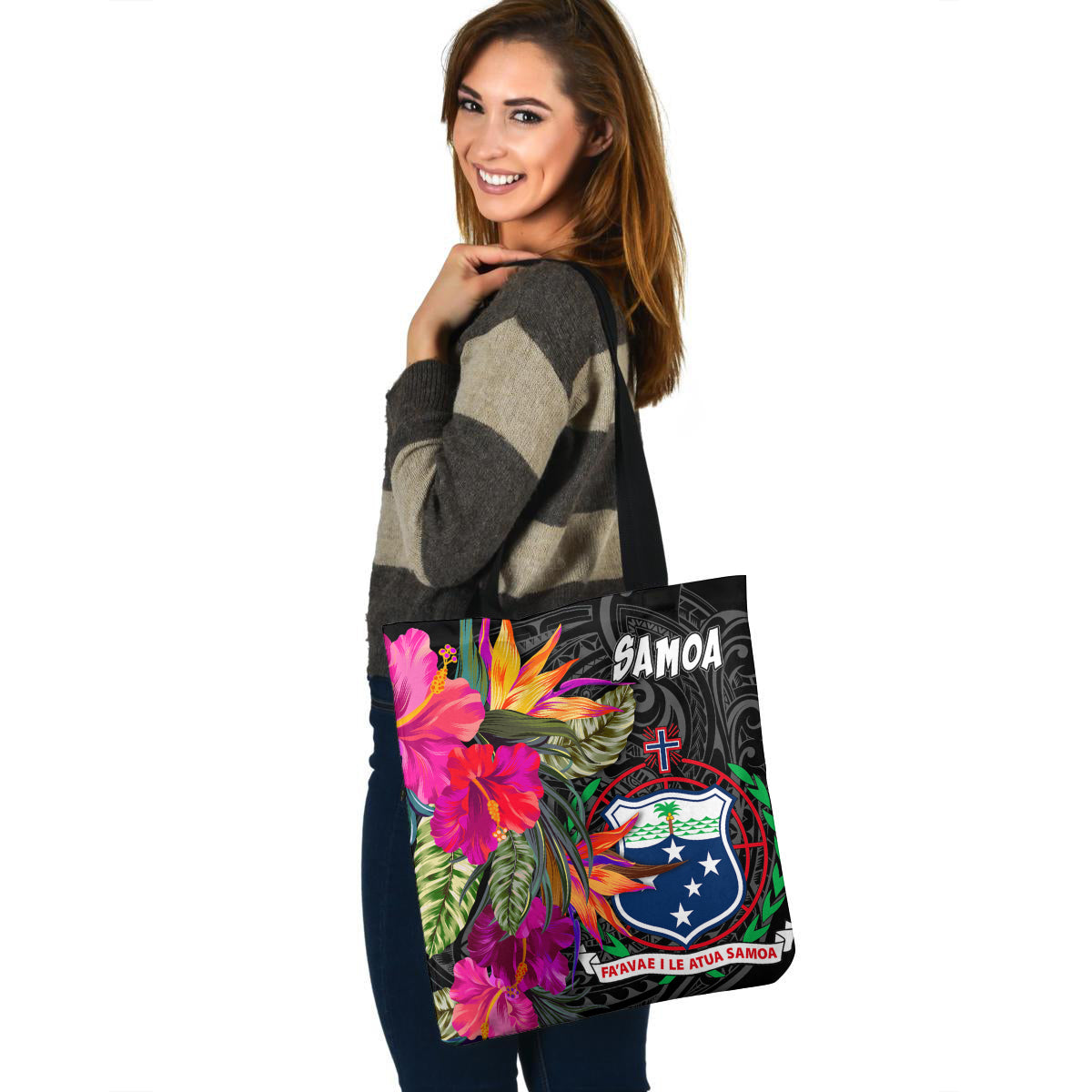 Samoa Custom Personalised Tote Bag Polynesian Hibiscus Pattern