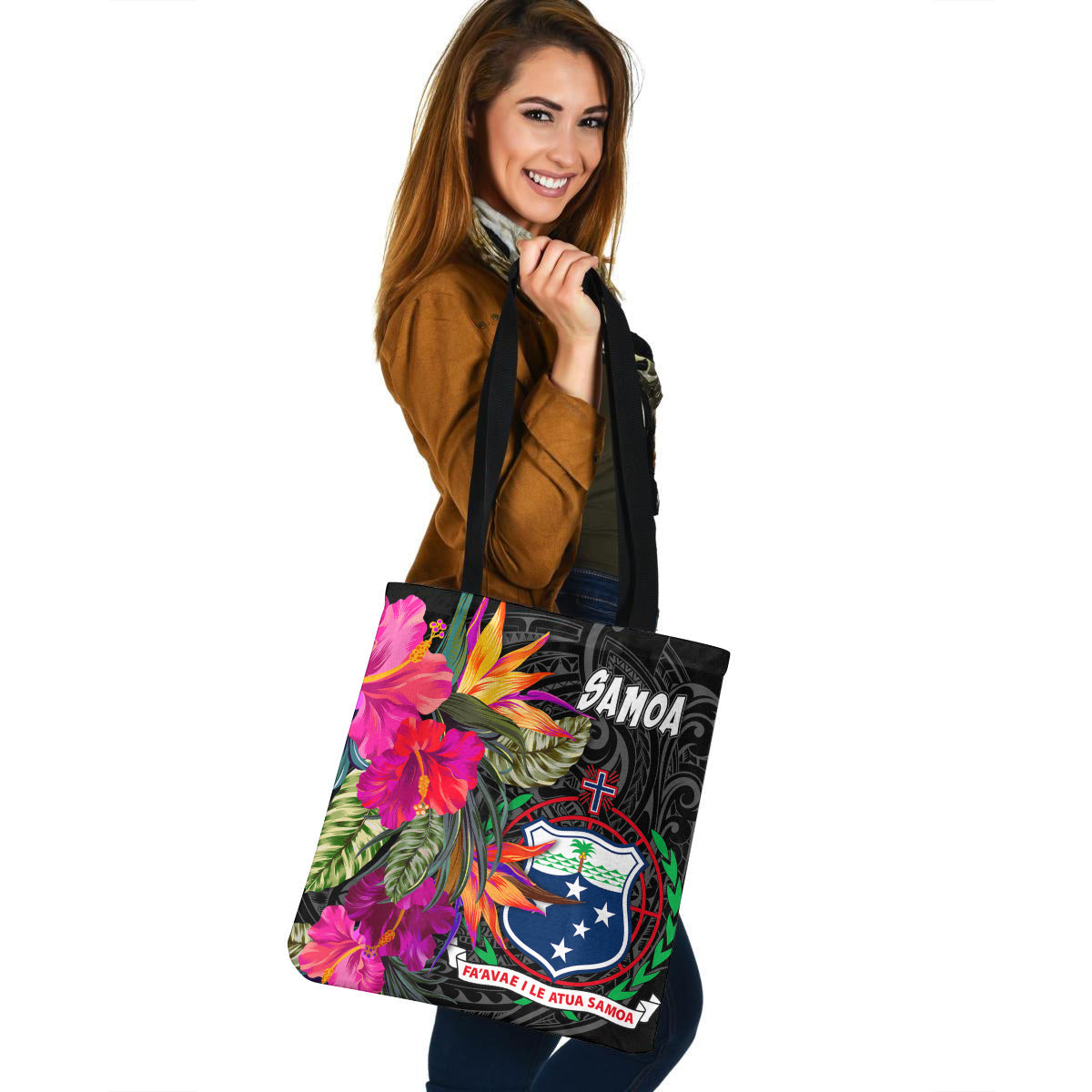 Samoa Custom Personalised Tote Bag Polynesian Hibiscus Pattern
