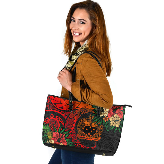Samoa Leather Tote Bag Polynesian Turtle Tropical