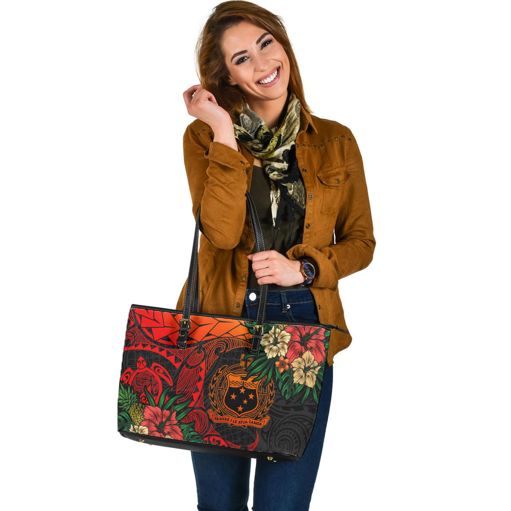 Samoa Leather Tote Bag Polynesian Turtle Tropical