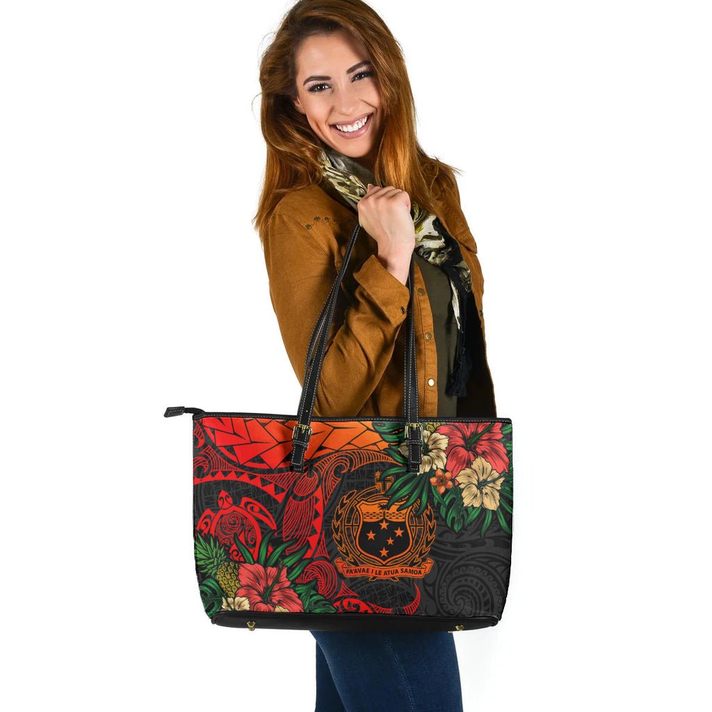 Samoa Leather Tote Bag Polynesian Turtle Tropical