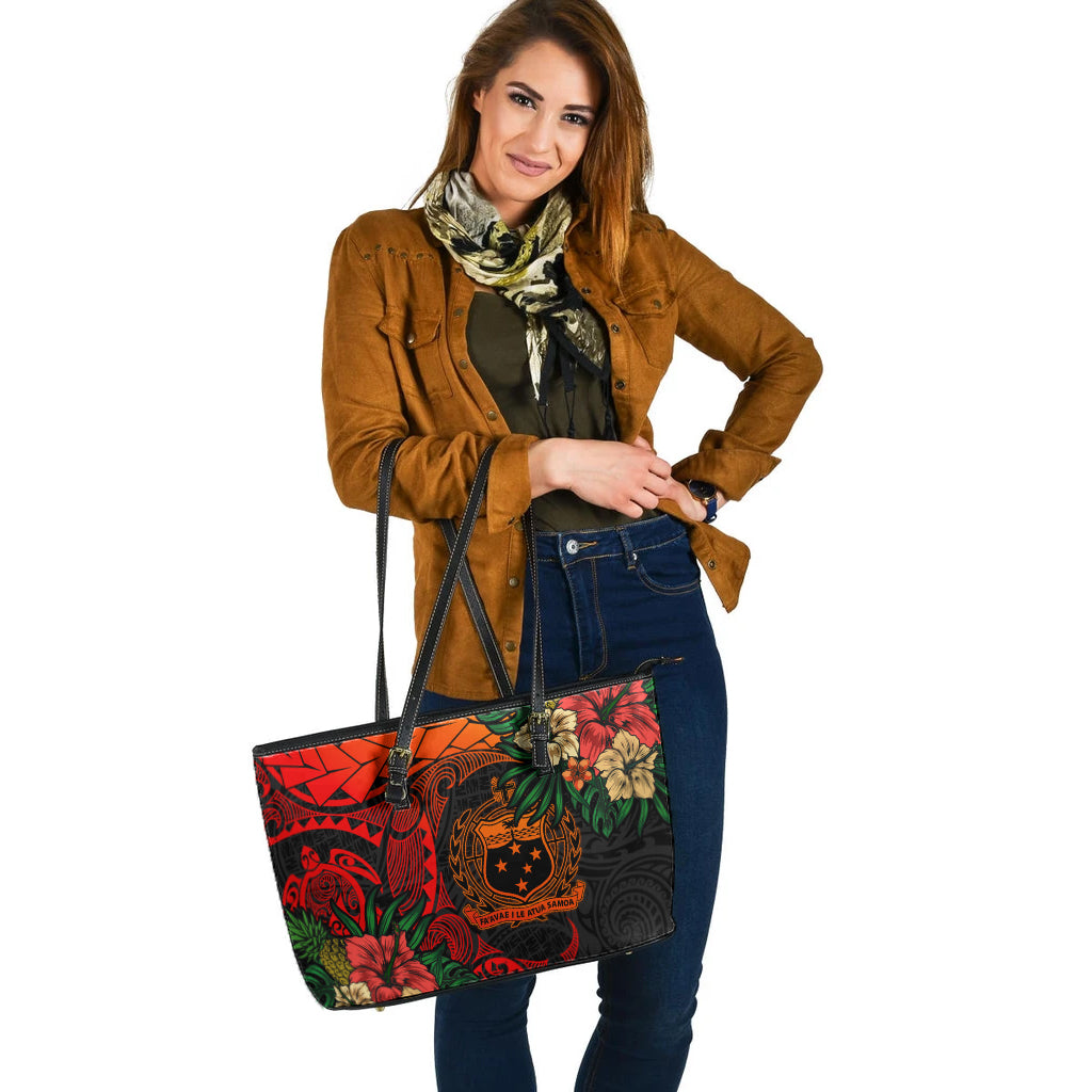 Samoa Leather Tote Bag Polynesian Turtle Tropical