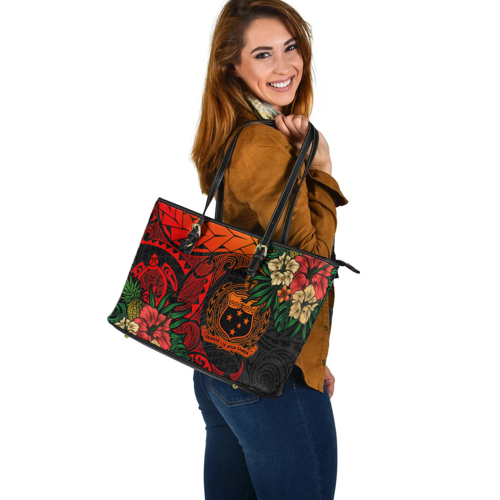 Samoa Leather Tote Bag Polynesian Turtle Tropical