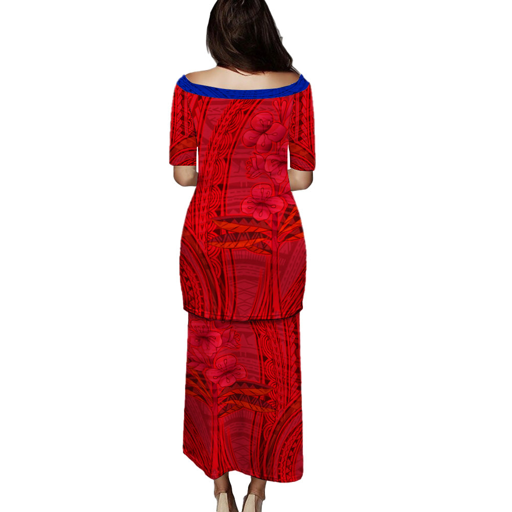 Samoa Puletasi - Samoa Flag With Seal Teuilia Flowers Tradition Patterns