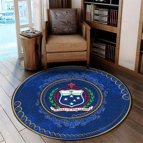 Samoa Round Rugs Coat Of Arms Mandala