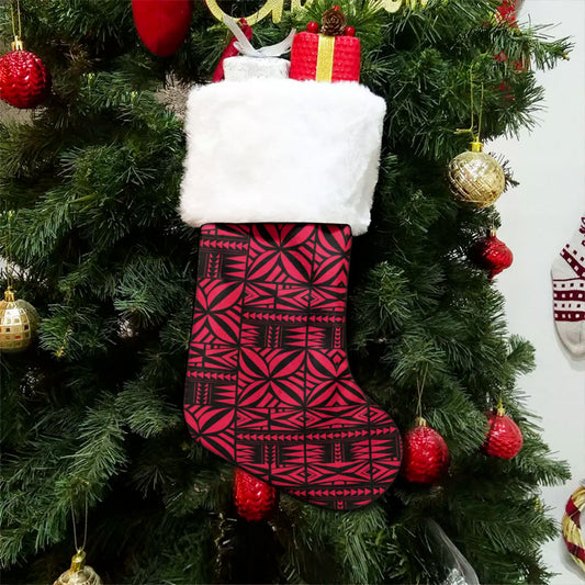 Samoa Christmas Stocking Design Stretch Print Fabric Red