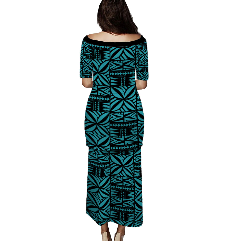 Samoa Puletasi Design Stretch Print Fabric Turquoise