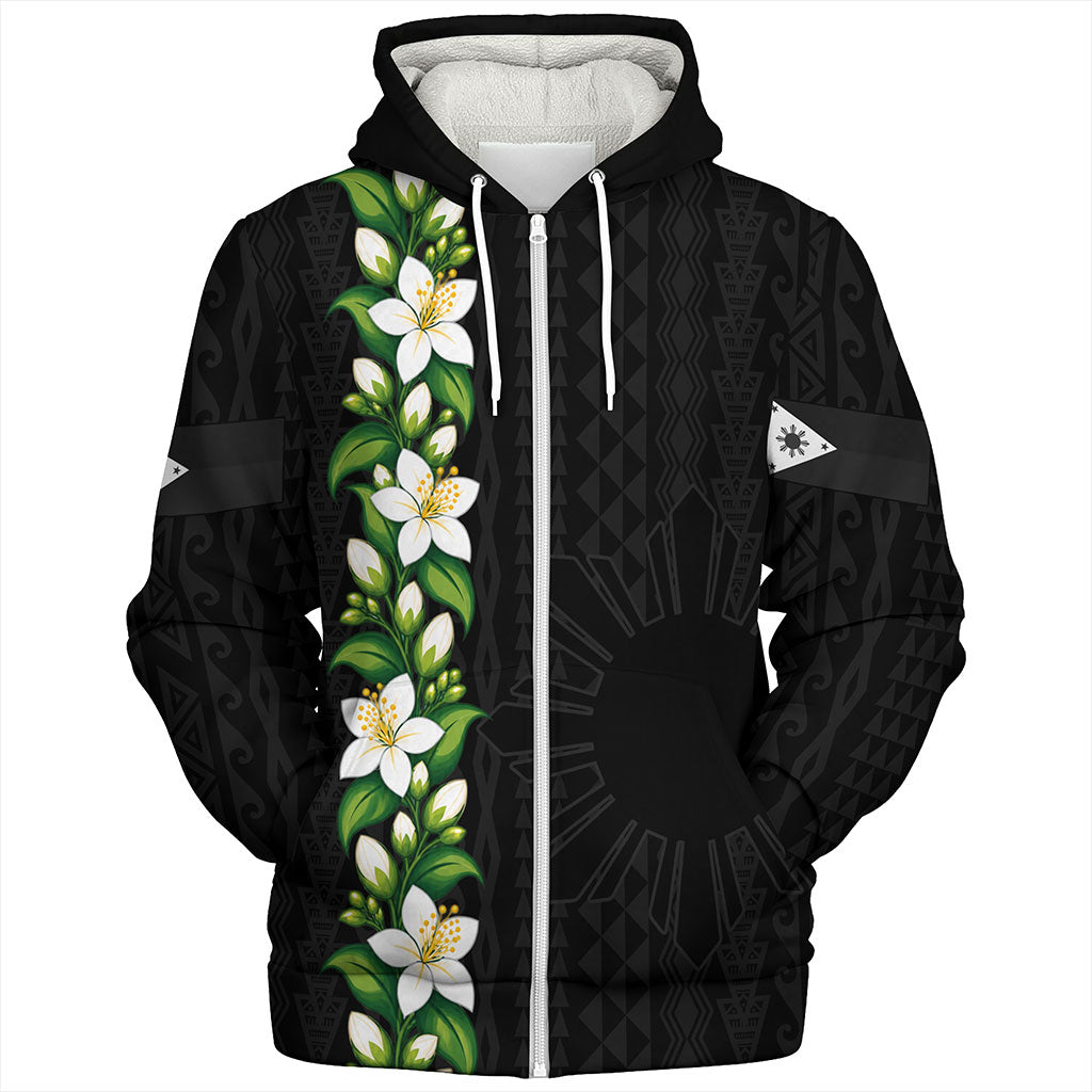 Philippines Filipinos Sherpa Hoodie Sampaguita Flower Tribal Polynesian Sun Island Style