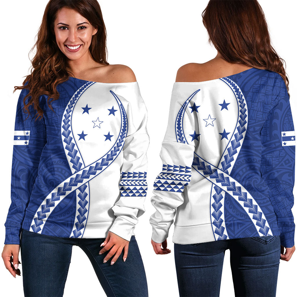 Gambier Islands Off Shoulder Sweatshirt Tribal Polynesian In My Heart