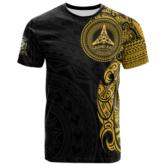 Sarno Kali Shield Filipinos T-Shirt Polynesian Half Sleeve Gold Tattoo With Seal Black