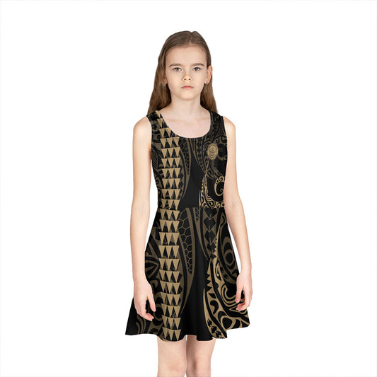 Palau Girls Sleeveless Sundress Kakau Style Gold