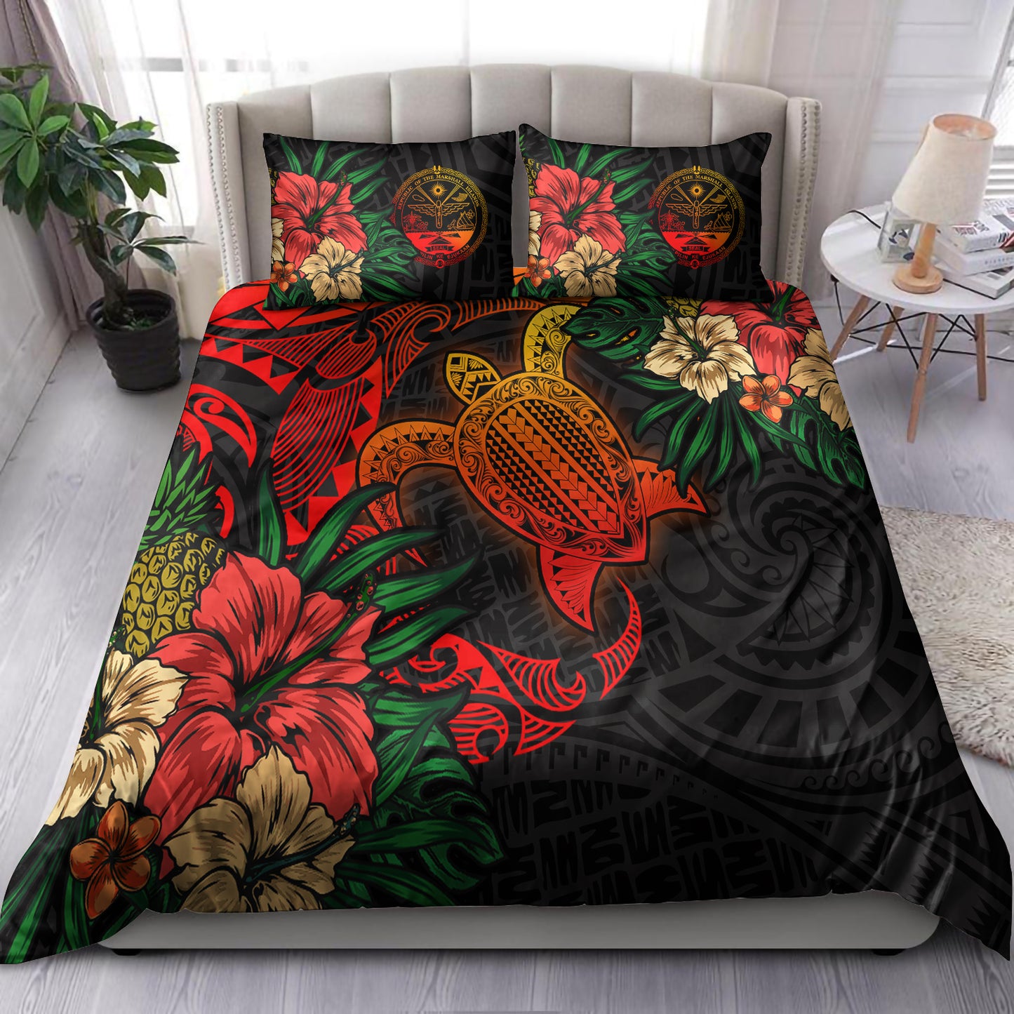Marshall Islands Bedding Set - Marshall Islands Polynesian Turtle Tropical Bedding Set