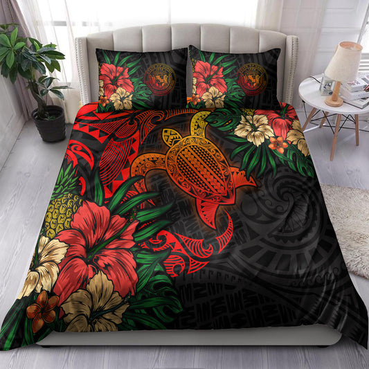 Hawaii Bedding Set - State of Hawaii Polynesian Turtle Tropical Bedding Set