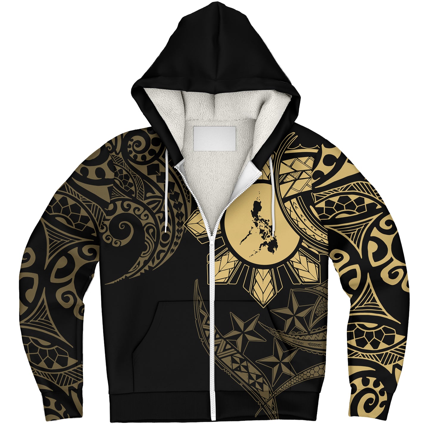 Philippines Sherpa Hoodie Tribal Sun In My Heart Gold