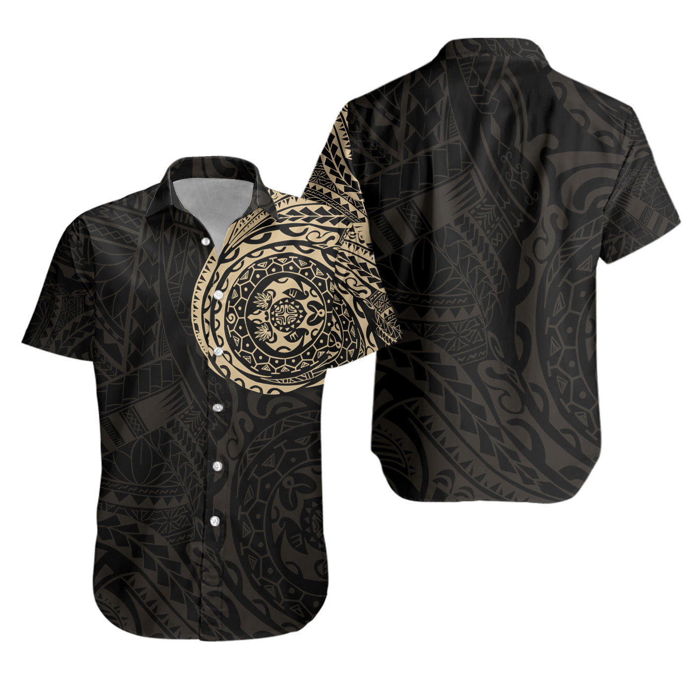 Polynesian Short Sleeve Shirt - Polynesian Tattoo Style Version 2 Gold