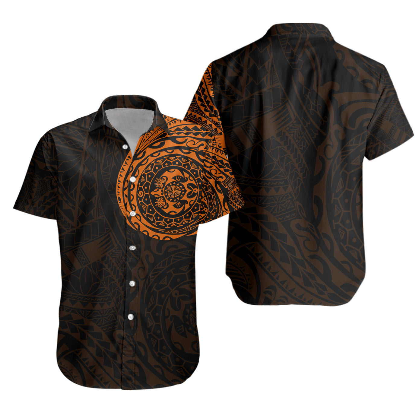 Polynesian Short Sleeve Shirt - Polynesian Tattoo Style Version 2 Orange