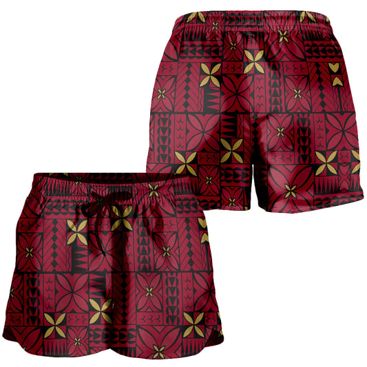 Samoa Women Shorts Siapo Design Tribal Pattern Red