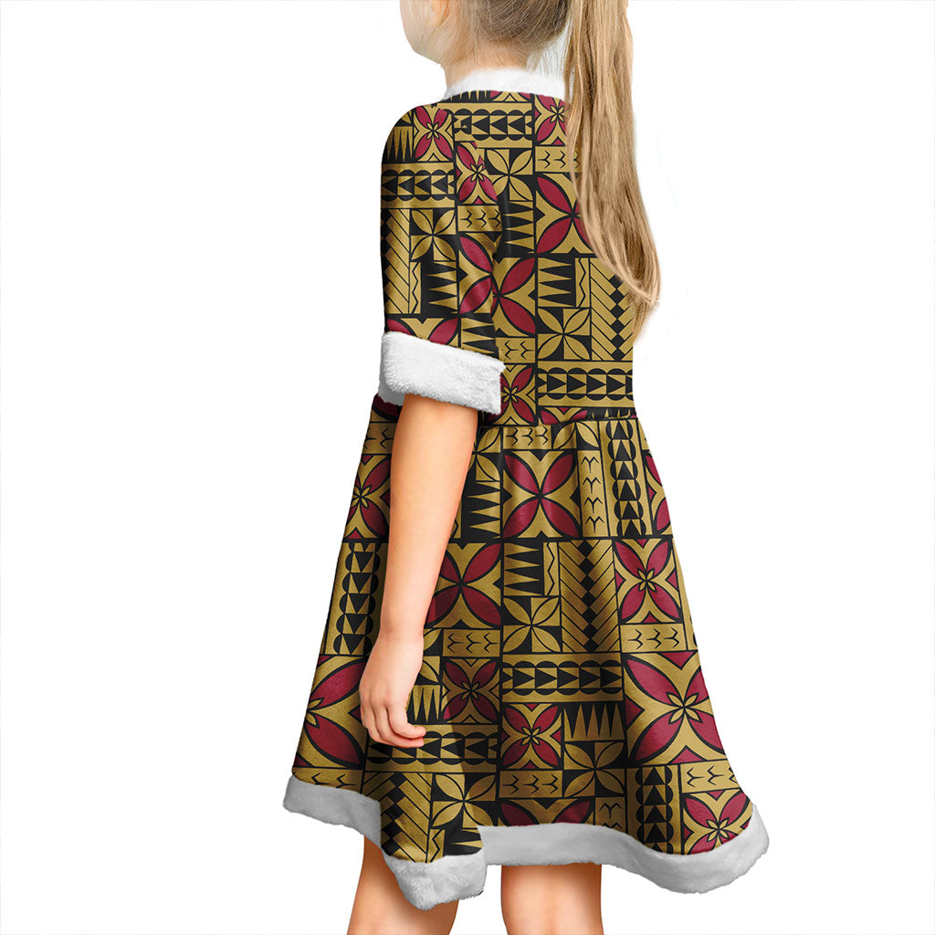 Samoa Women and Kid Christmas Dress Siapo Design Tribal Pattern