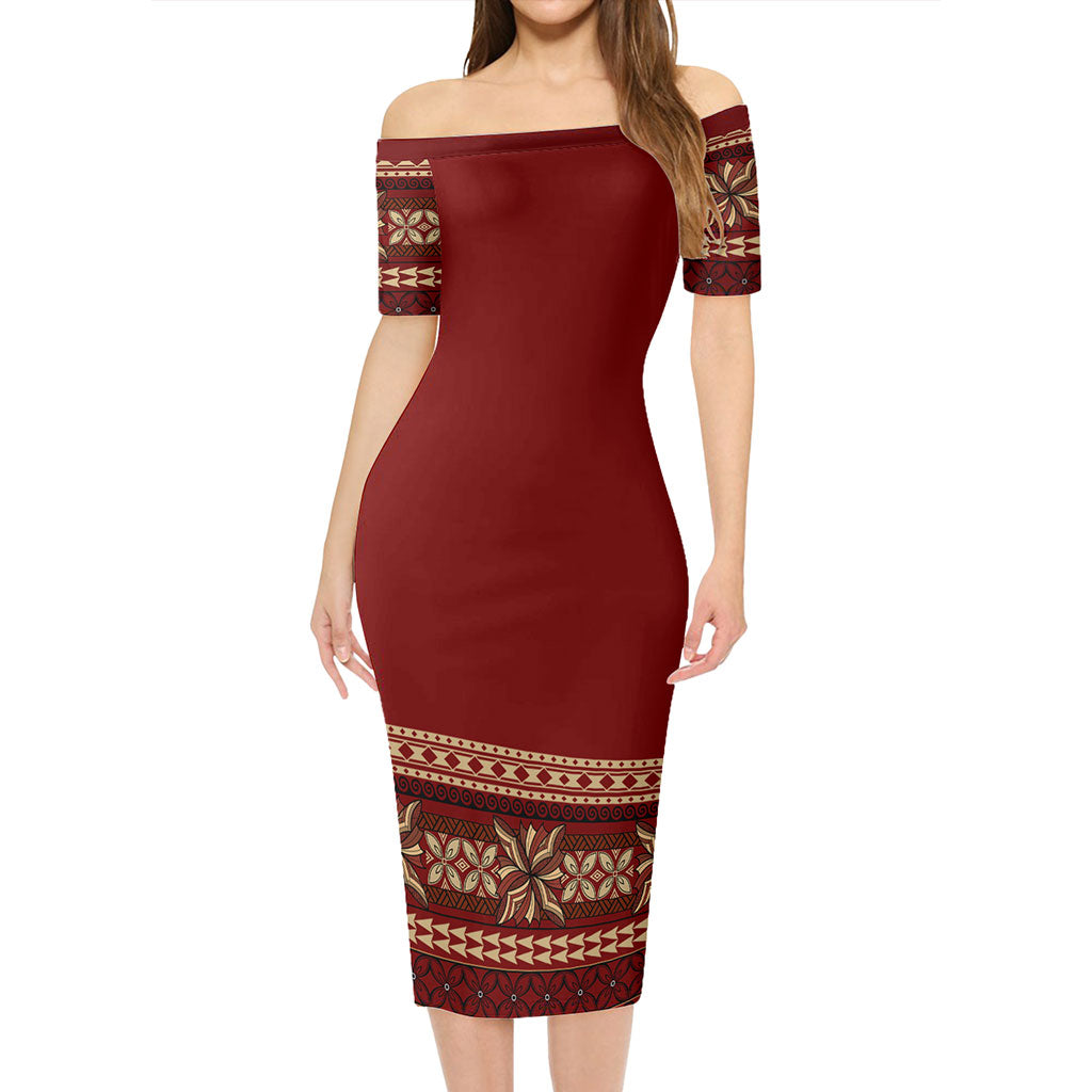 Samoa Short Sleeve Off The Shoulder Lady Dress Siapo Pattern Design