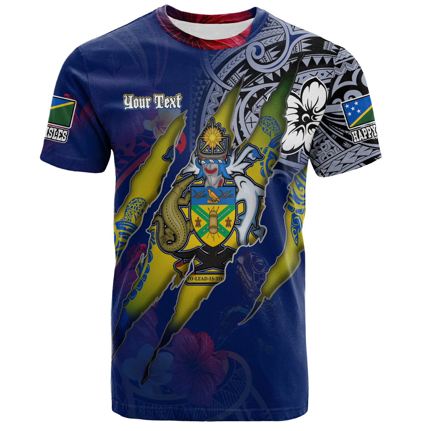 Solomon Islands T-Shirt Custom Solomon Islander Blood Inside Me Polynesian Sleeve Tattoo Tropical Blue