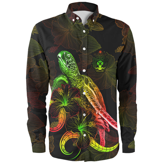 Solomon Islands Long Sleeve Shirt Sea Turtle With Blooming Hibiscus Flowers Reggae