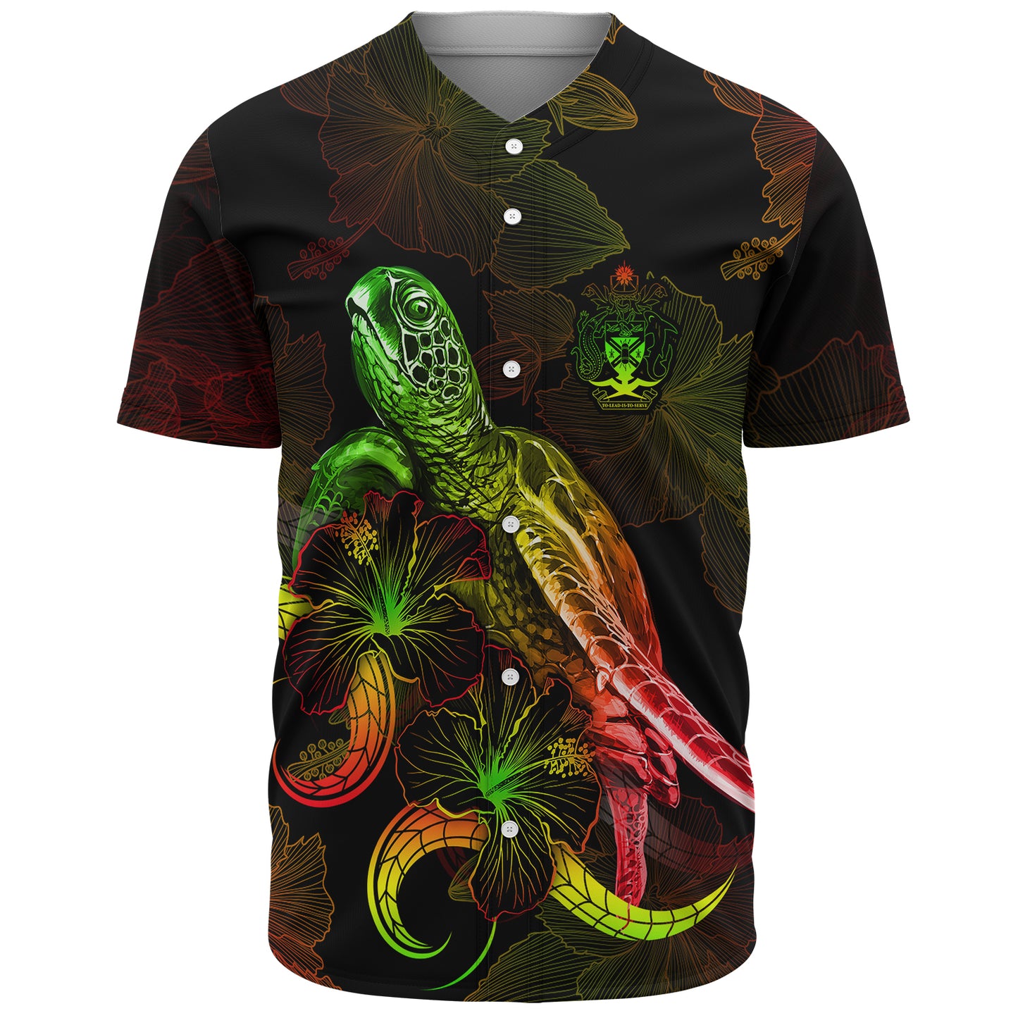 Solomon Islands Baseball Shirt Sea Turtle With Blooming Hibiscus Flowers Reggae