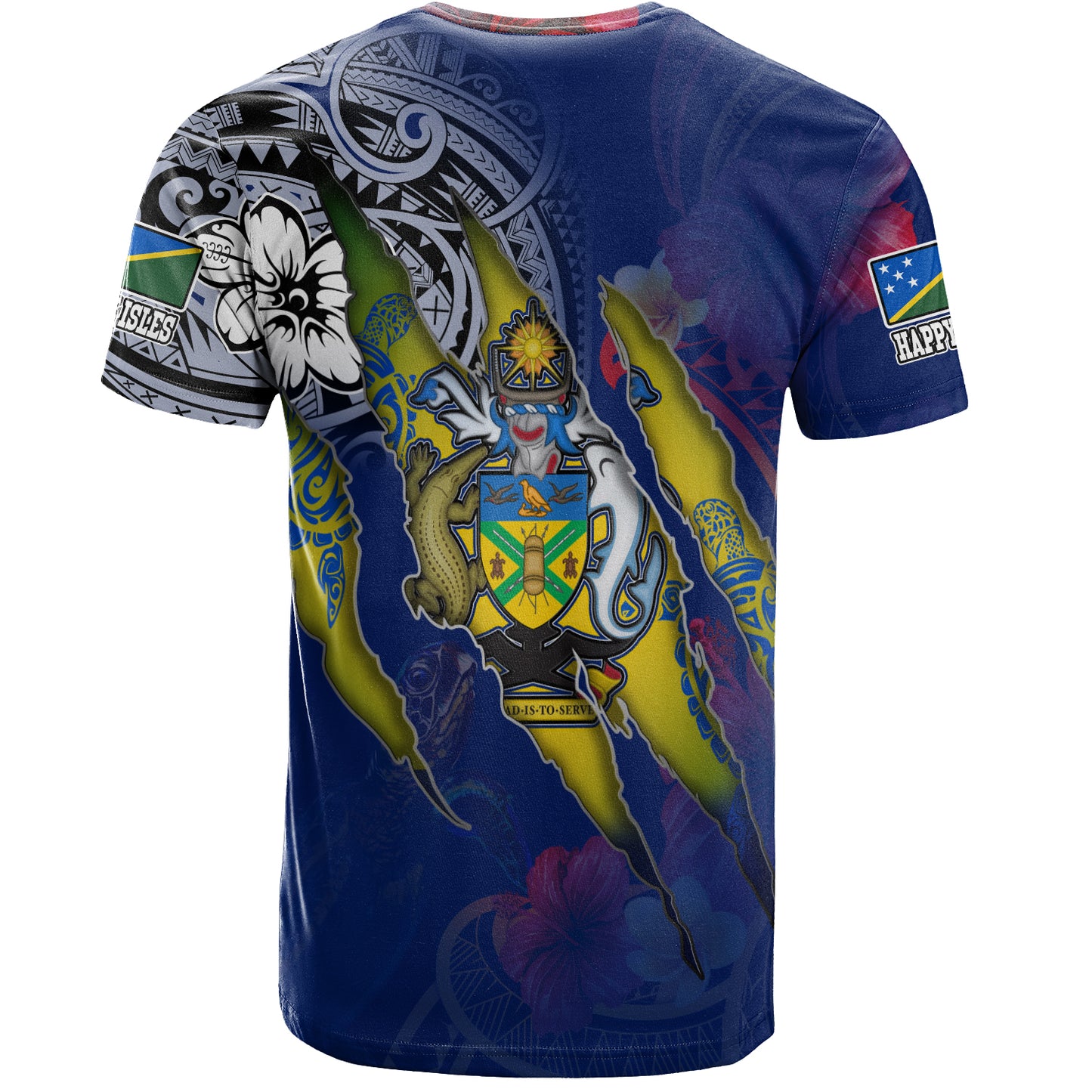 Solomon Islands T-Shirt Custom Solomon Islander Blood Inside Me Polynesian Sleeve Tattoo Tropical Blue