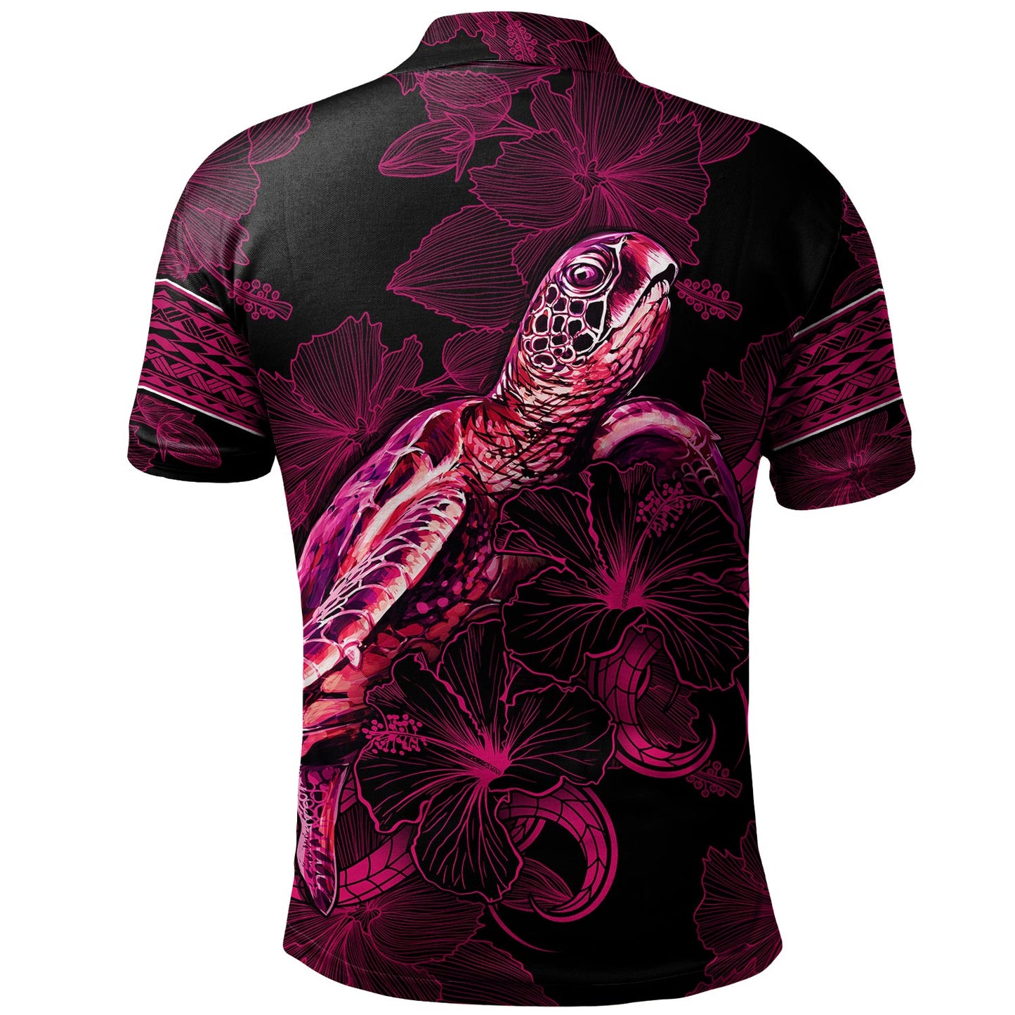Solomon Islands Polo Shirt Sea Turtle With Blooming Hibiscus Flowers Tribal Maroon