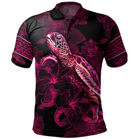 Solomon Islands Polo Shirt Sea Turtle With Blooming Hibiscus Flowers Tribal Maroon