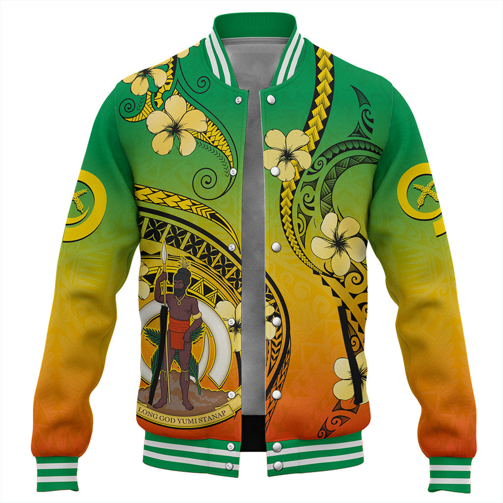 Vanuatu Baseball Jacket Melanesian Style Plumeria Flower