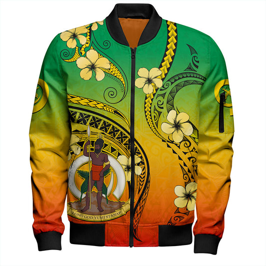 Vanuatu Bomber Jacket Melanesian Style Plumeria Flower