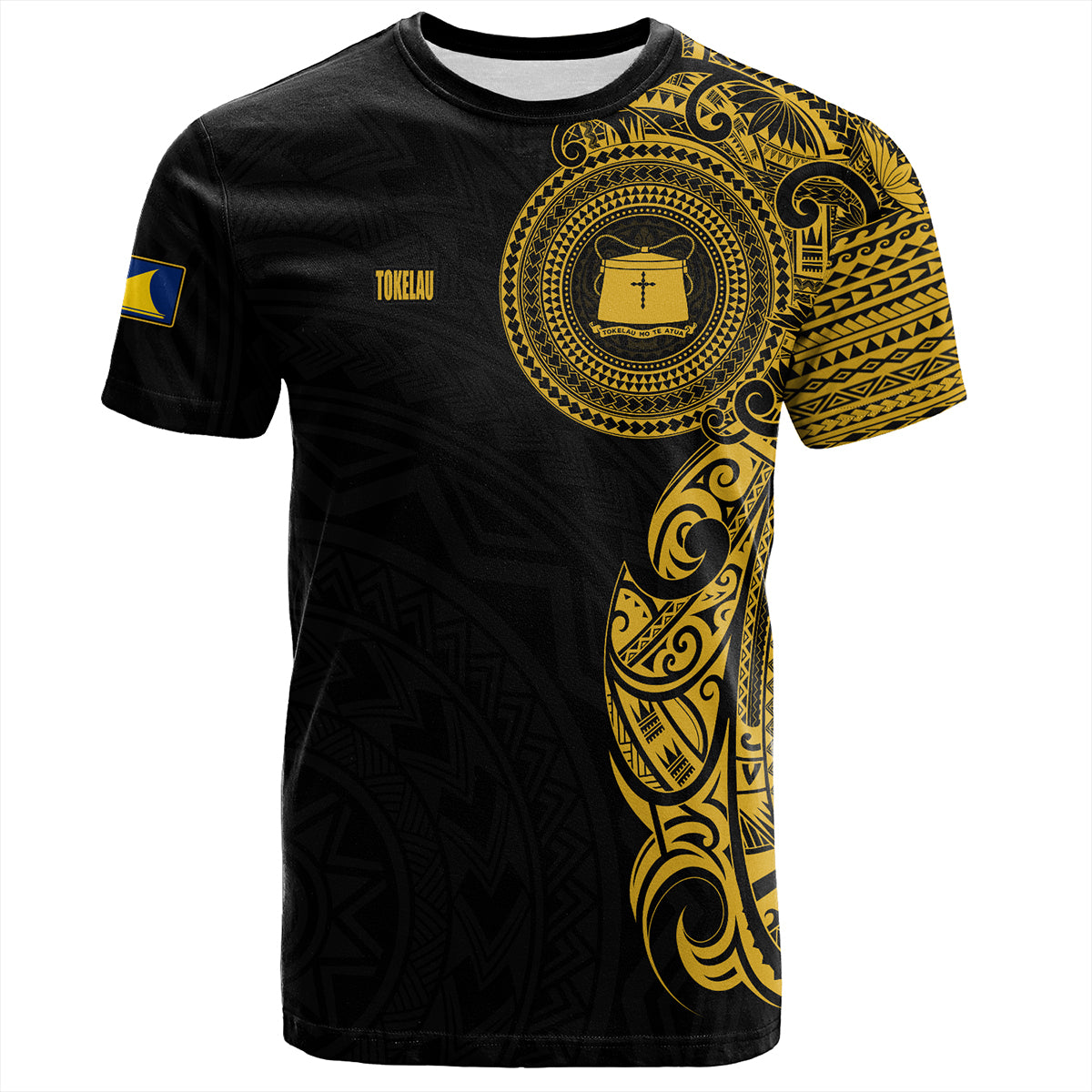 Tokelau T-Shirt Custom Polynesian Half Sleeve Gold Tattoo With Seal Black
