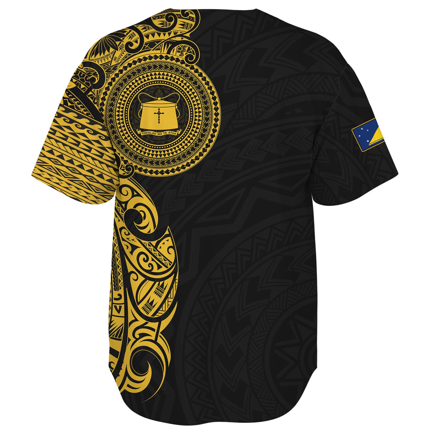 Tokelau Baseball Shirt Custom Polynesian Half Sleeve Gold Tattoo With Seal Black