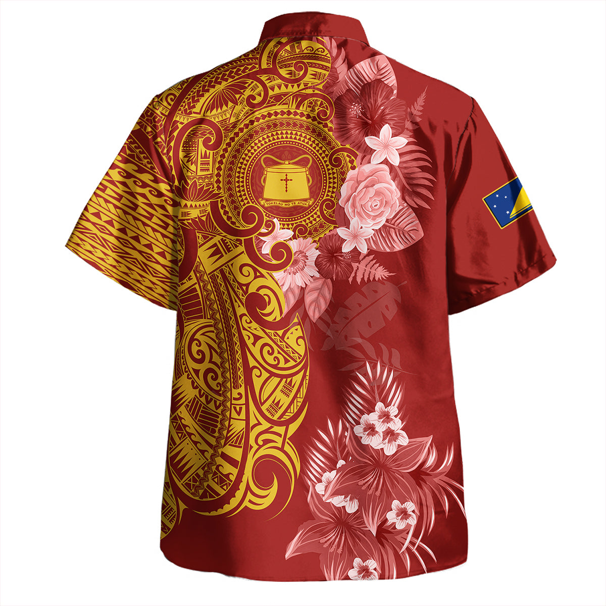 Tokelau Combo Short Sleeve Dress And Shirt Polynesian Tropical Plumeria Tribal Red