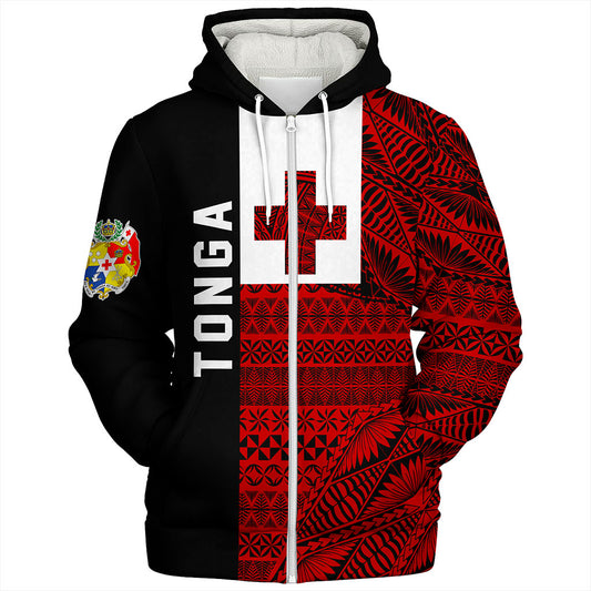 Tonga Sherpa Hoodie Flag Ngatu Pattern Style