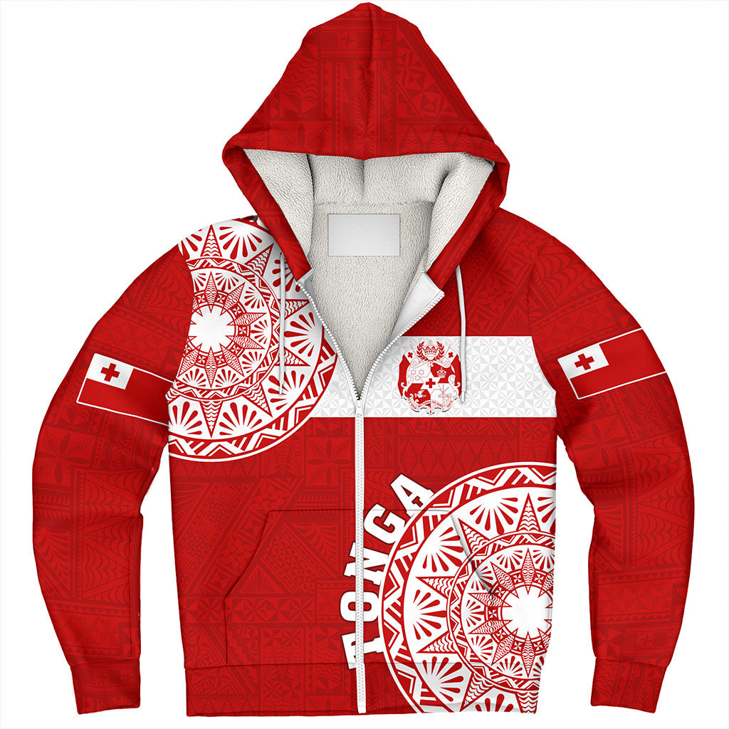 Tonga Sherpa Hoodie Kingdom of Tonga Ngatu Pattern Circle