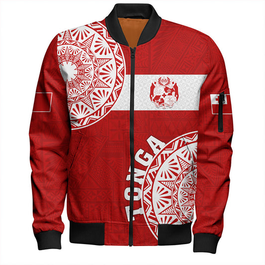 Tonga Bomber Jacket Kingdom of Tonga Ngatu Pattern Circle