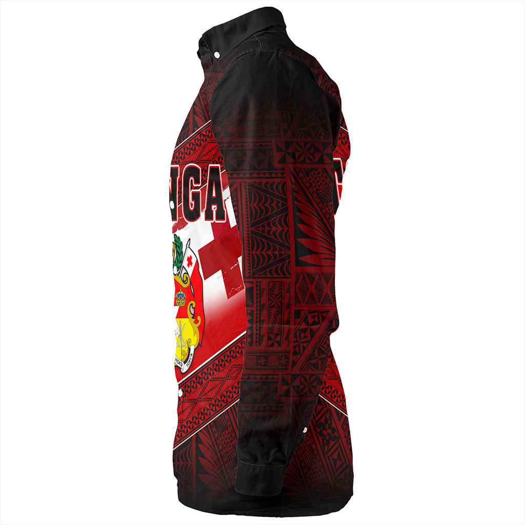 Tonga Long Sleeve Shirt Tapa Ngatu Nesian Island Matching Flag Grunge
