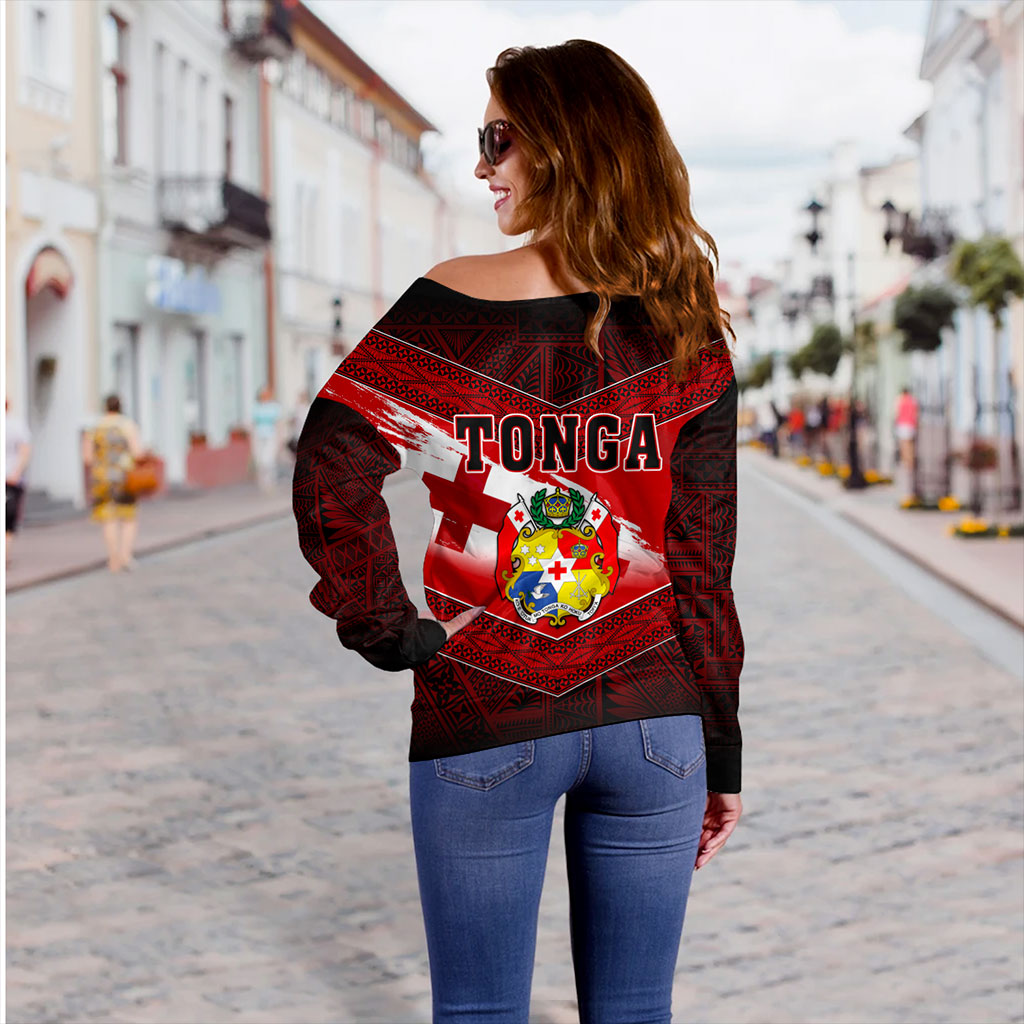 Tonga Off Shoulder Sweatshirt Tapa Ngatu Nesian Island Matching Flag Grunge