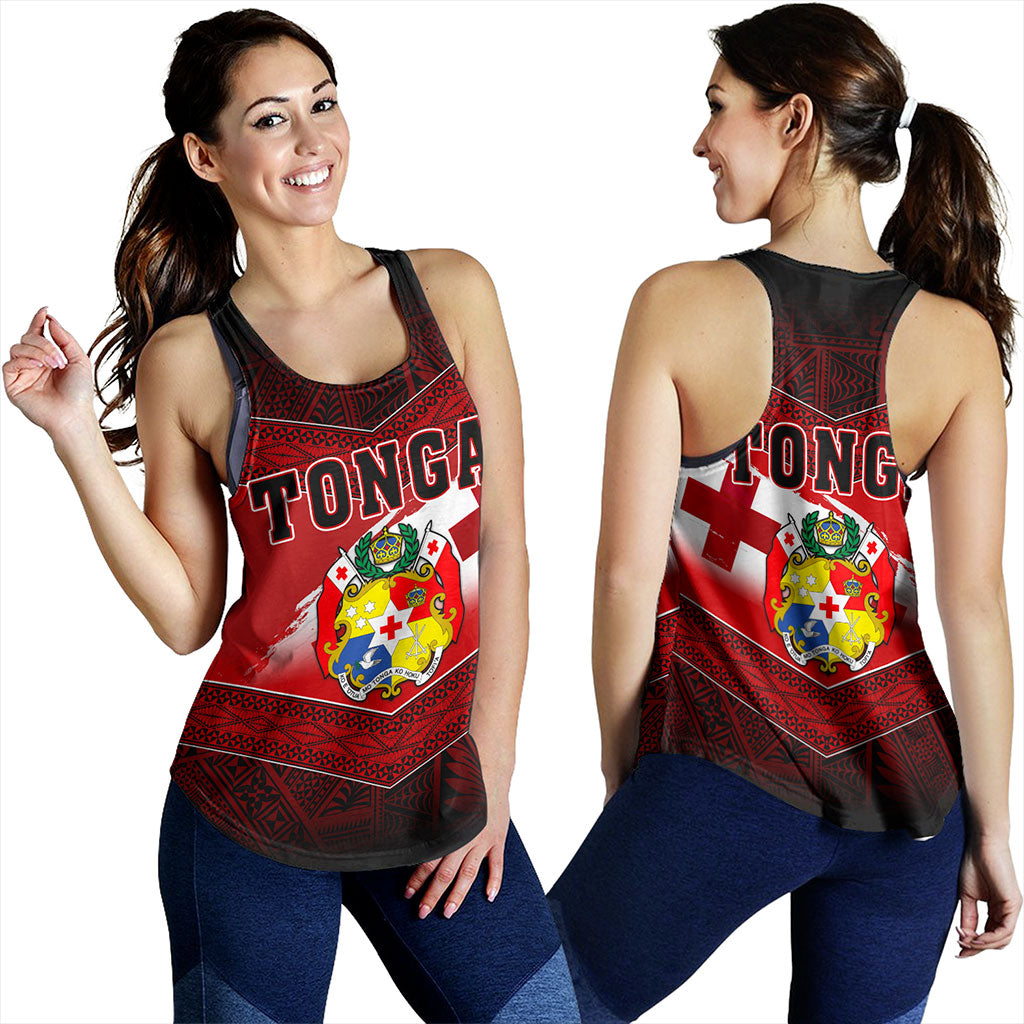 Tonga Women Tank Tapa Ngatu Nesian Island Matching Flag Grunge