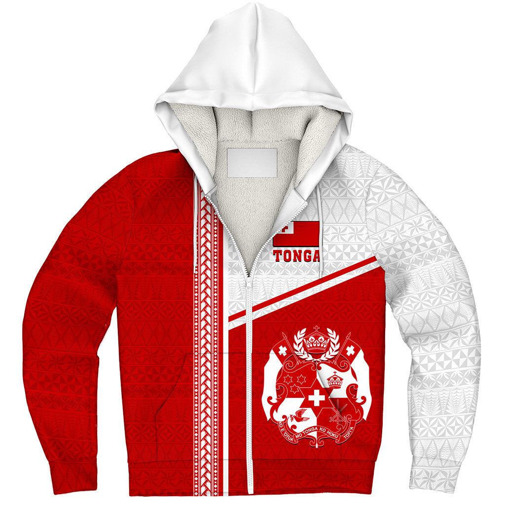 Tonga Sherpa Hoodie Custom Tribal Ngatu Design Flag