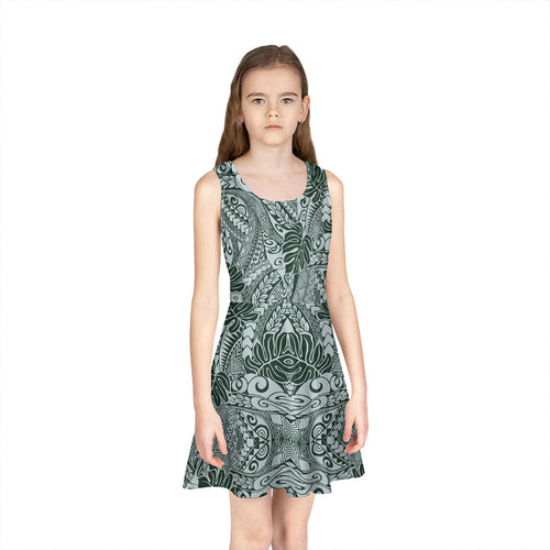 Hawaii Girls Sleeveless Sundress Tribal Leaves