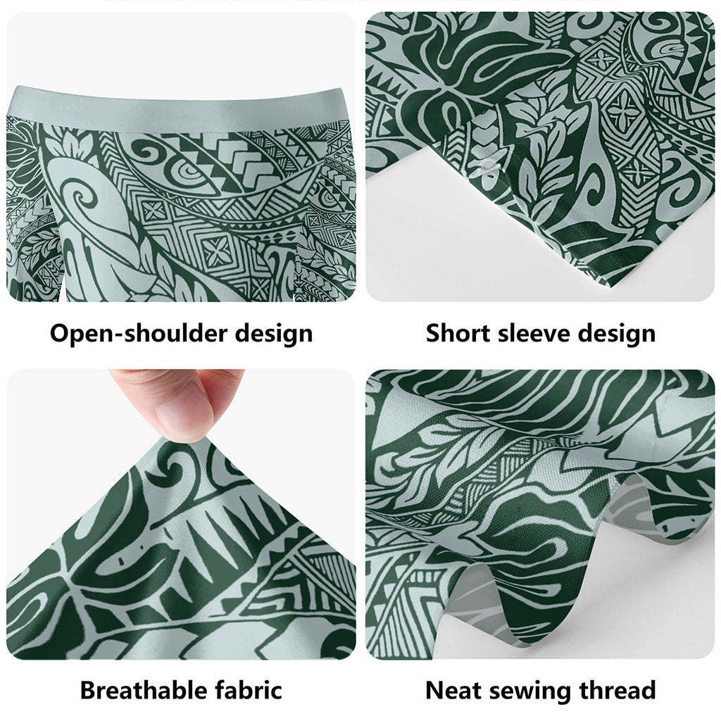 Hawaii Short Sleeve Off The Shoulder Lady Dress Tribal Pattern Leaf