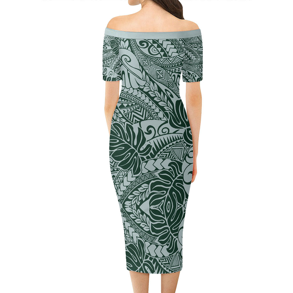 Hawaii Combo Short Sleeve Dress And Shirt Tribal Polynesian Pattern Leaf