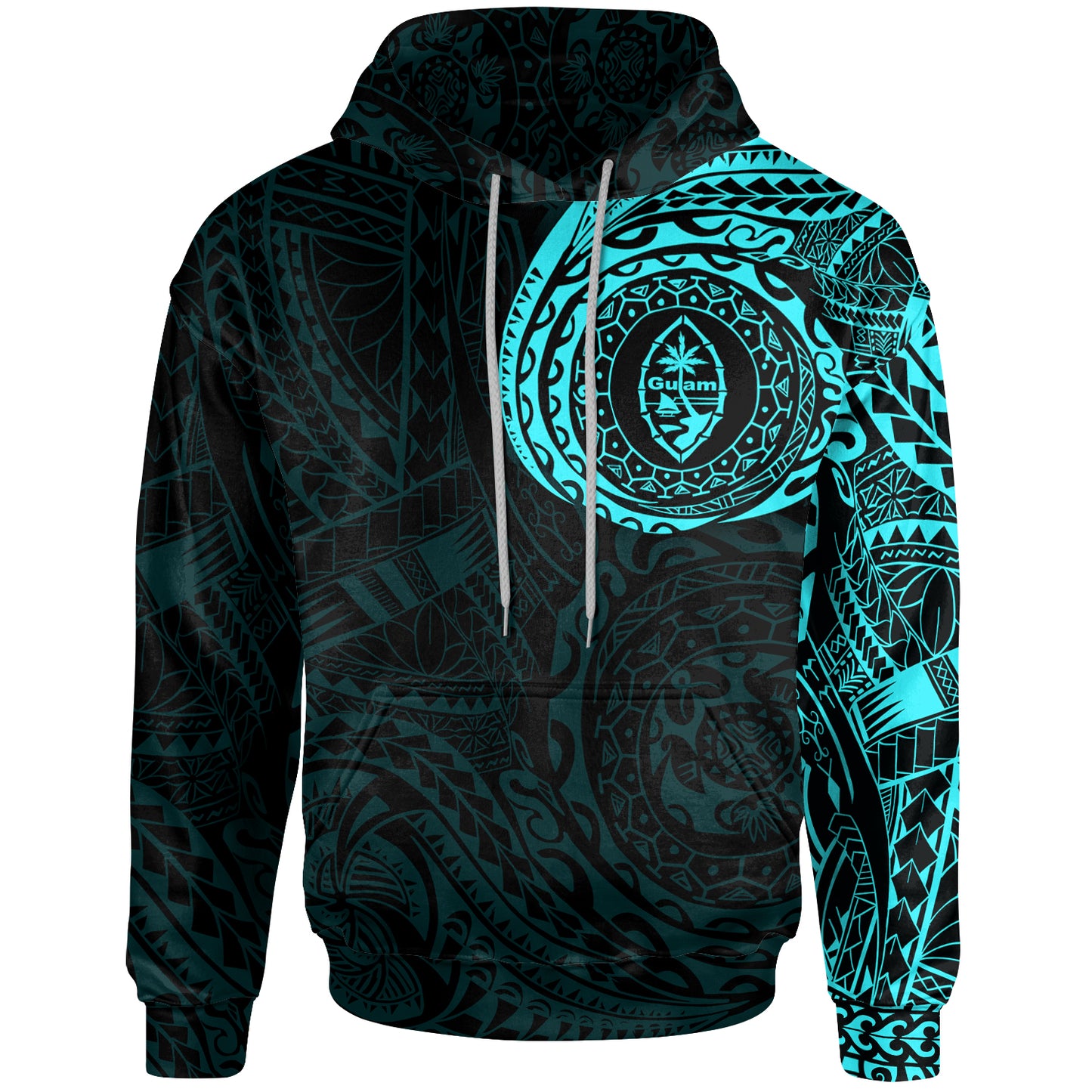 Guam Hoodie - Guam Coat Of Arms Polynesian Tattoo Style 2