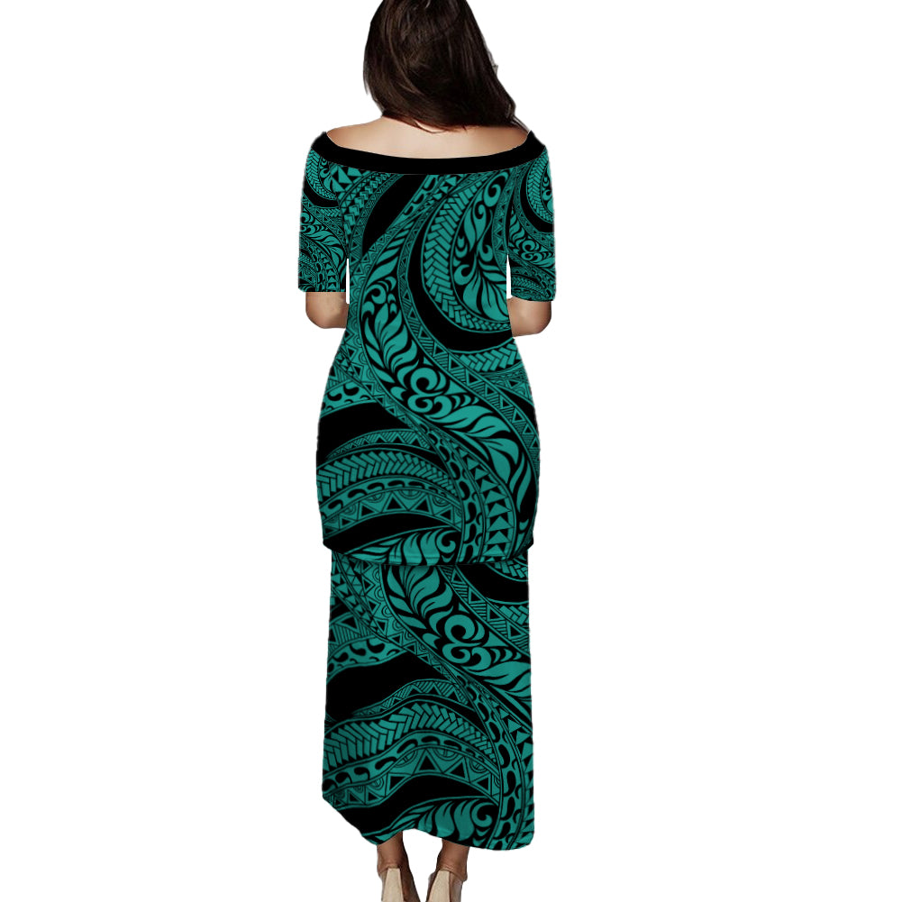 Hawaii Puletasi Tribal Pattern Polynesian Turquoise