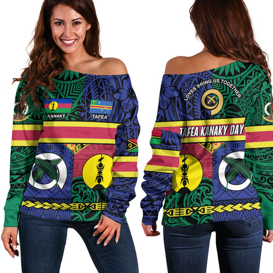Vanuatu Off Shoulder Sweatshirt Custom Tafea Kanaky Day Tribal Patterns Special Design