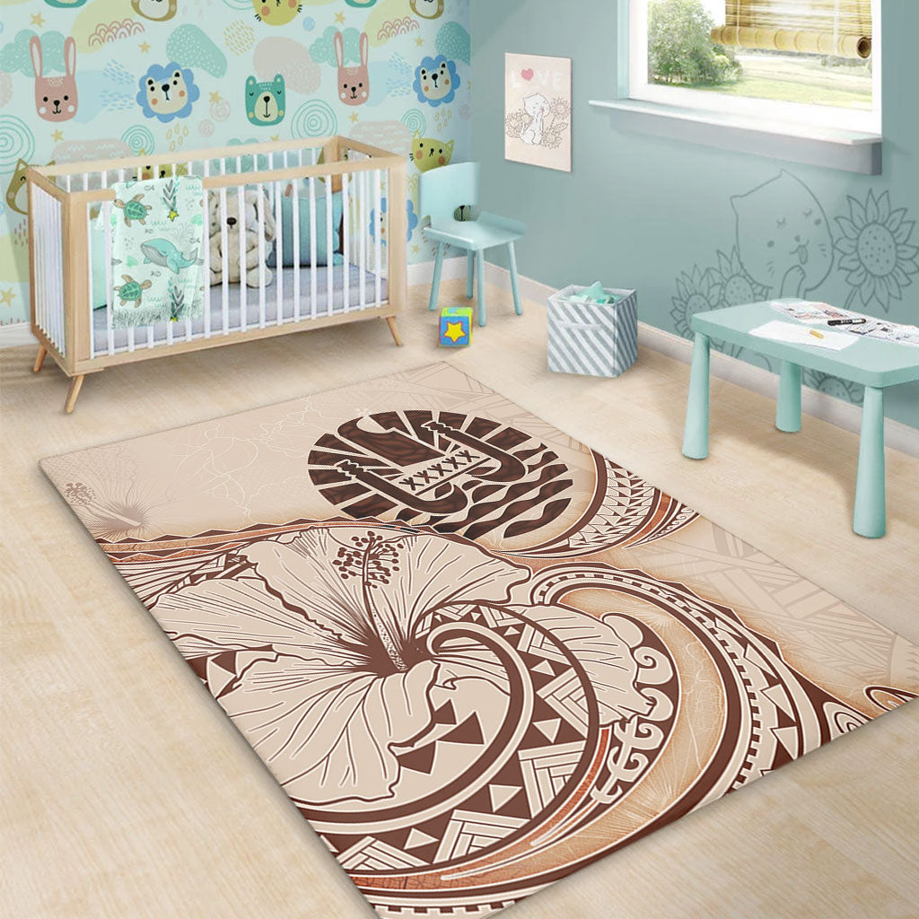 Tahiti Area Rug Hibiscus Flower Vintage Style